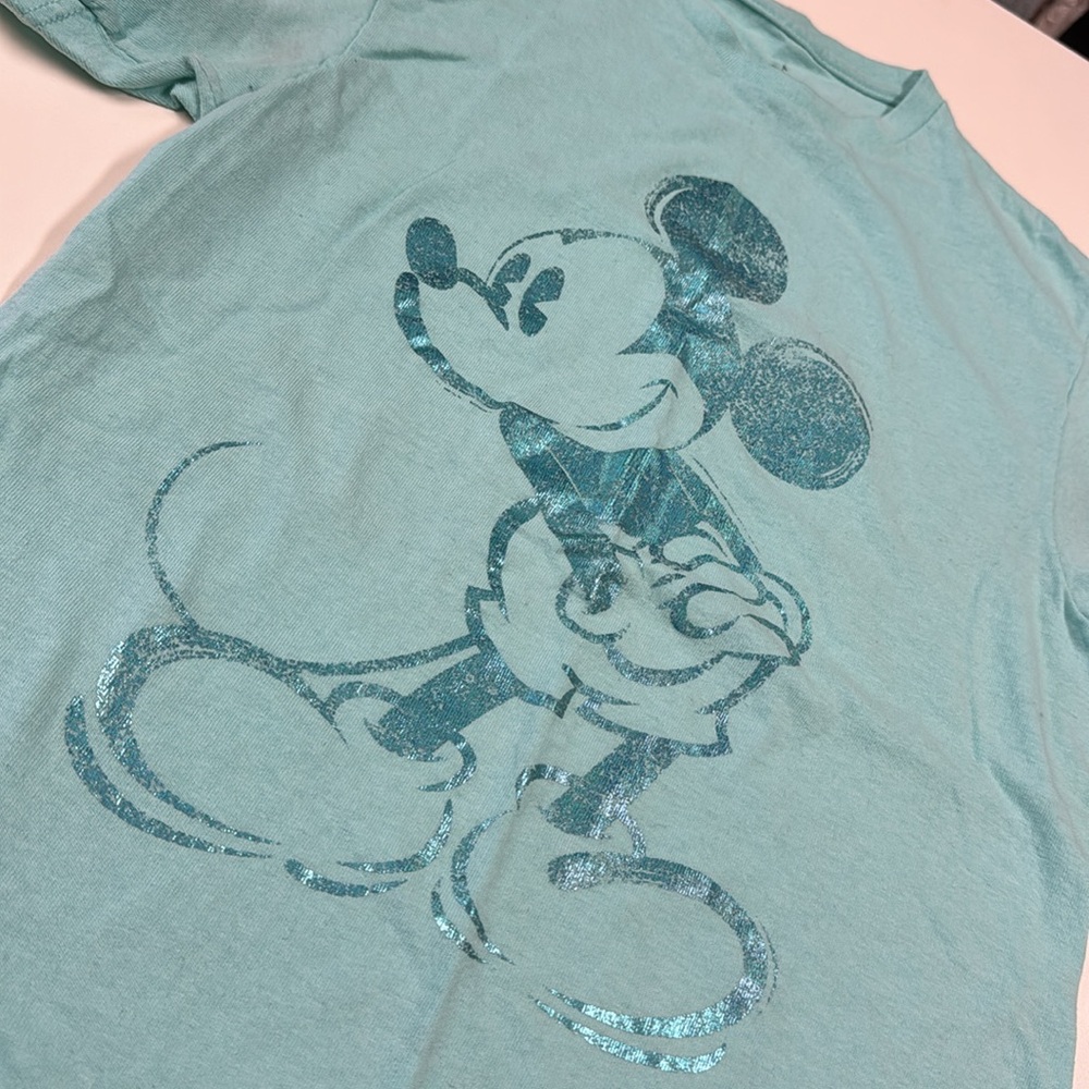 Disney Parka Teal Sparkly Mickey Mouse T-Shirt - Picture 3 of 3
